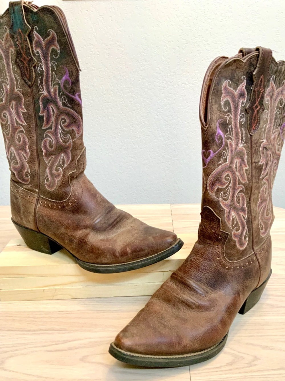 Justin Stampede Womens Chocolate Puma Western Boots Embroidered
